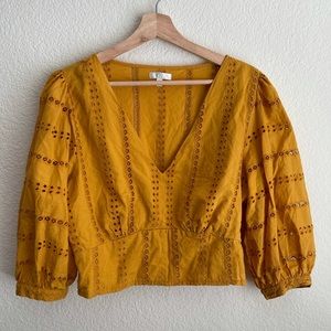 Yellow cotton top with hole detailing